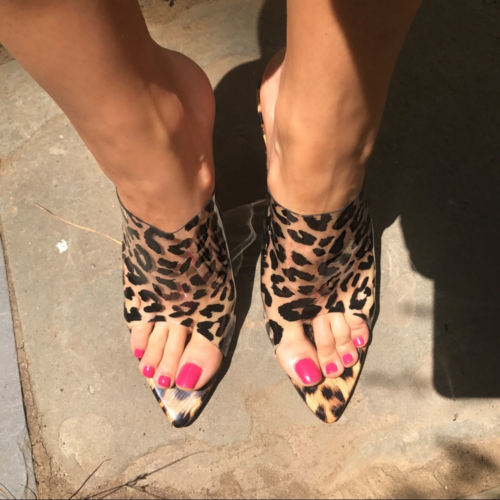 🆕 BROWN BLACK LEOPARD PRINT CLEAR WEDGES! - Picture 3 of 8